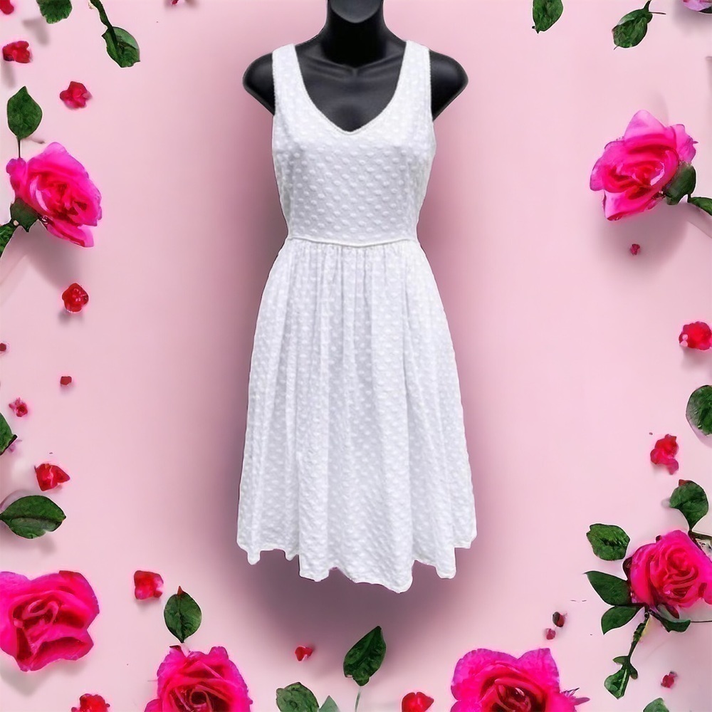 C Wonder Sleeveless White Embroidered Dot Fit & Flare Midi Dress Women’s 4
